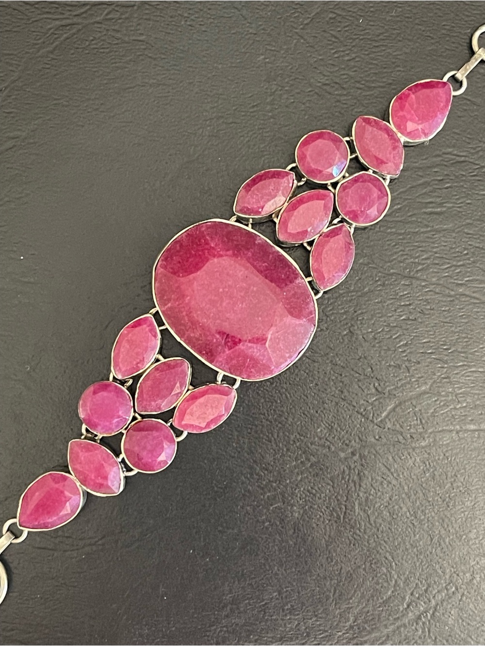 Silver plated genuine African ruby Statement Bracelet .